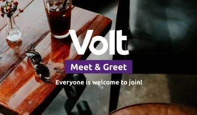 Banner of meet & greet event (photo of a bar setting - chair, table, drinks and sunglasses)